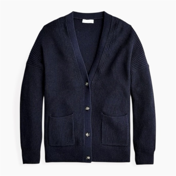 J.CREW | V-Neck Cardigan Knit Sweater Cotton Cashmere Blend in Navy | Sz S - Picture 1 of 11